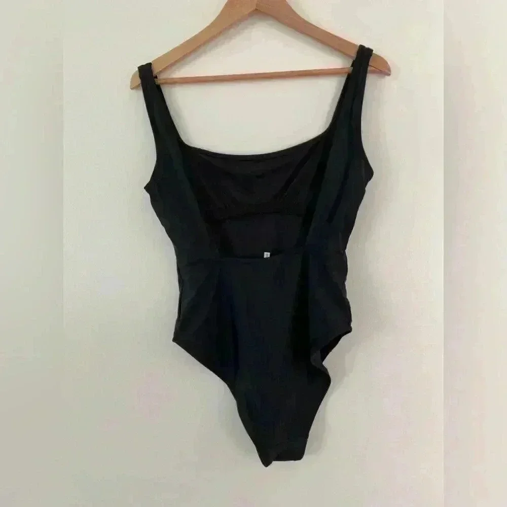 Madewell Second Wave Square Neck Tank One Piece Bathing Swimsuit Black M EUC